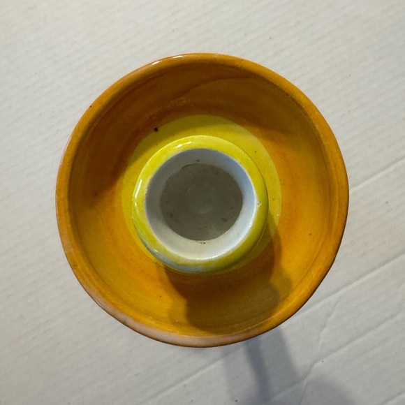 Yellow Floral Ceramic Candle Holder Round with Handle Hand Painted Spain Dish - Picture 5 of 6